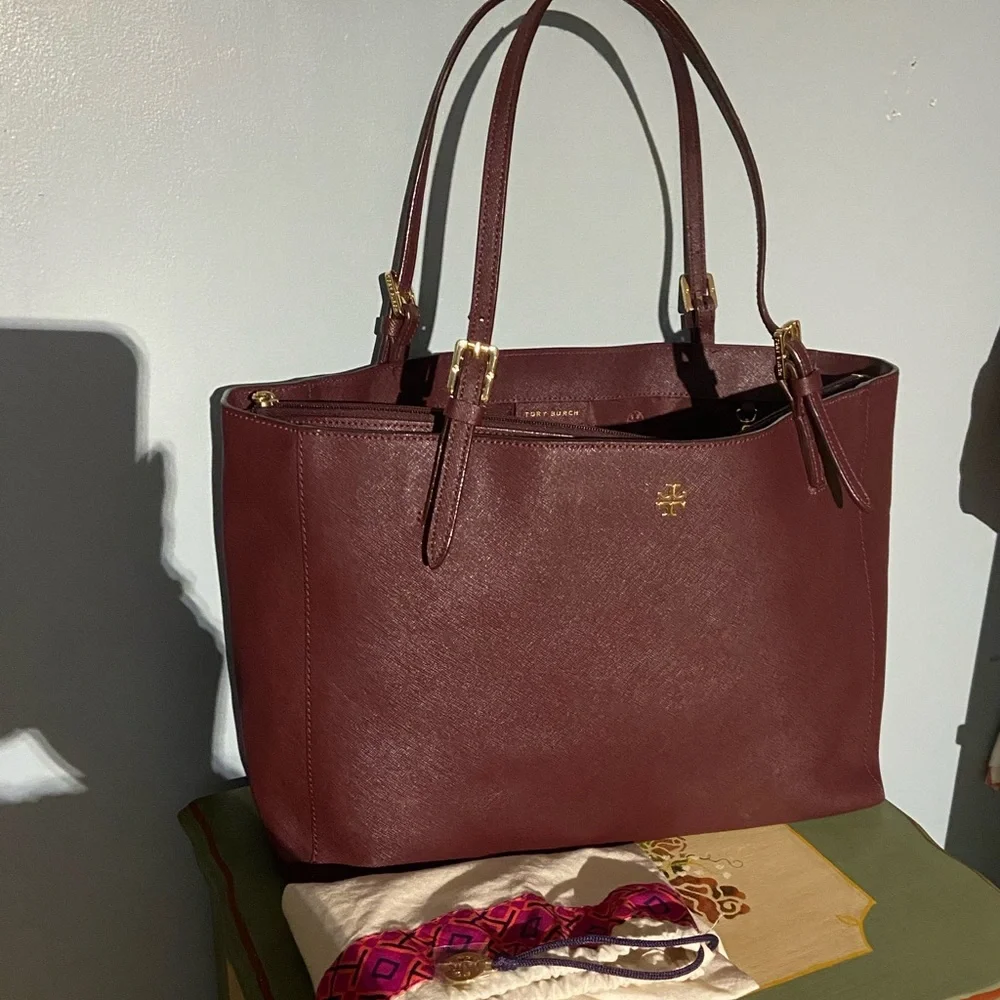 Tory Burch Burgundy Saffiano Leather Tote